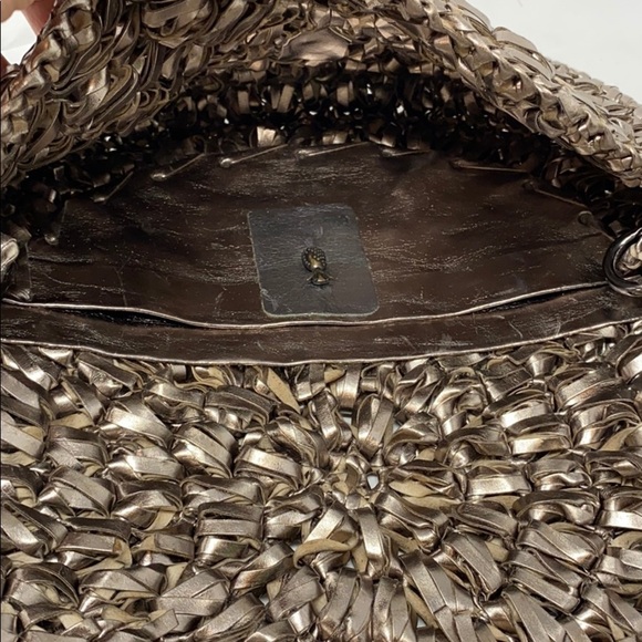 Paula Ferber Metallic Pewter Leather Woven Bag